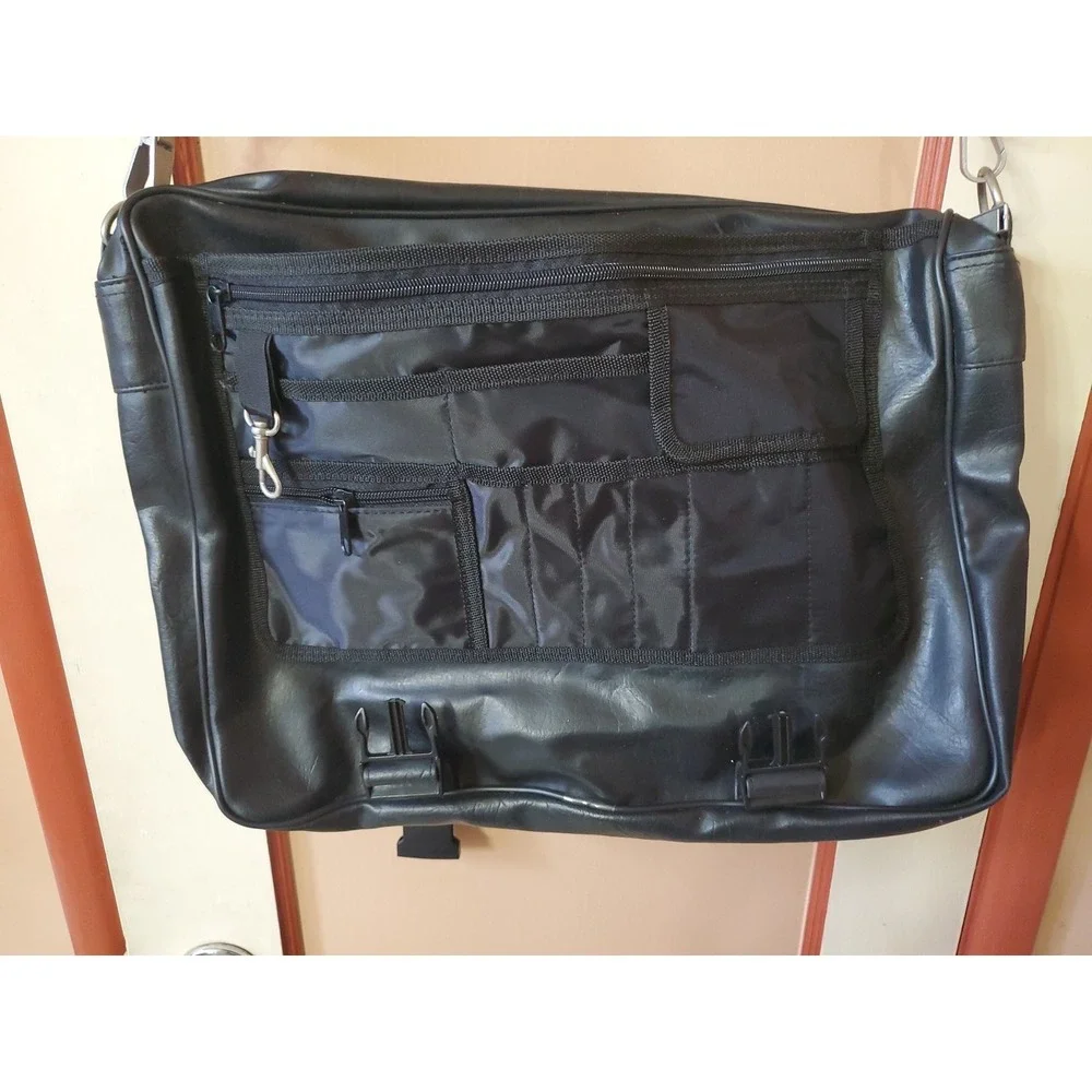 Black Nylon & Leather Messenger Briefcase Laptop Travel Bag